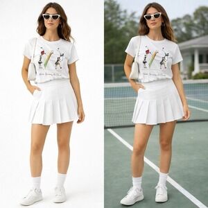 Vtg Palm Springs Yacht Club Tee‎ Women M White 3D Applique Tennis Graphic